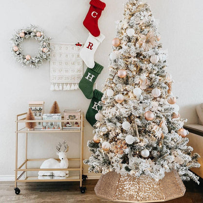 Blissun Christmas Tree Collar, Sequin Christmas Tree Skirt, Foldable Tree Ring, Xmas Tree Stand Base Cover for Christmas Tree Decoration, Champagne