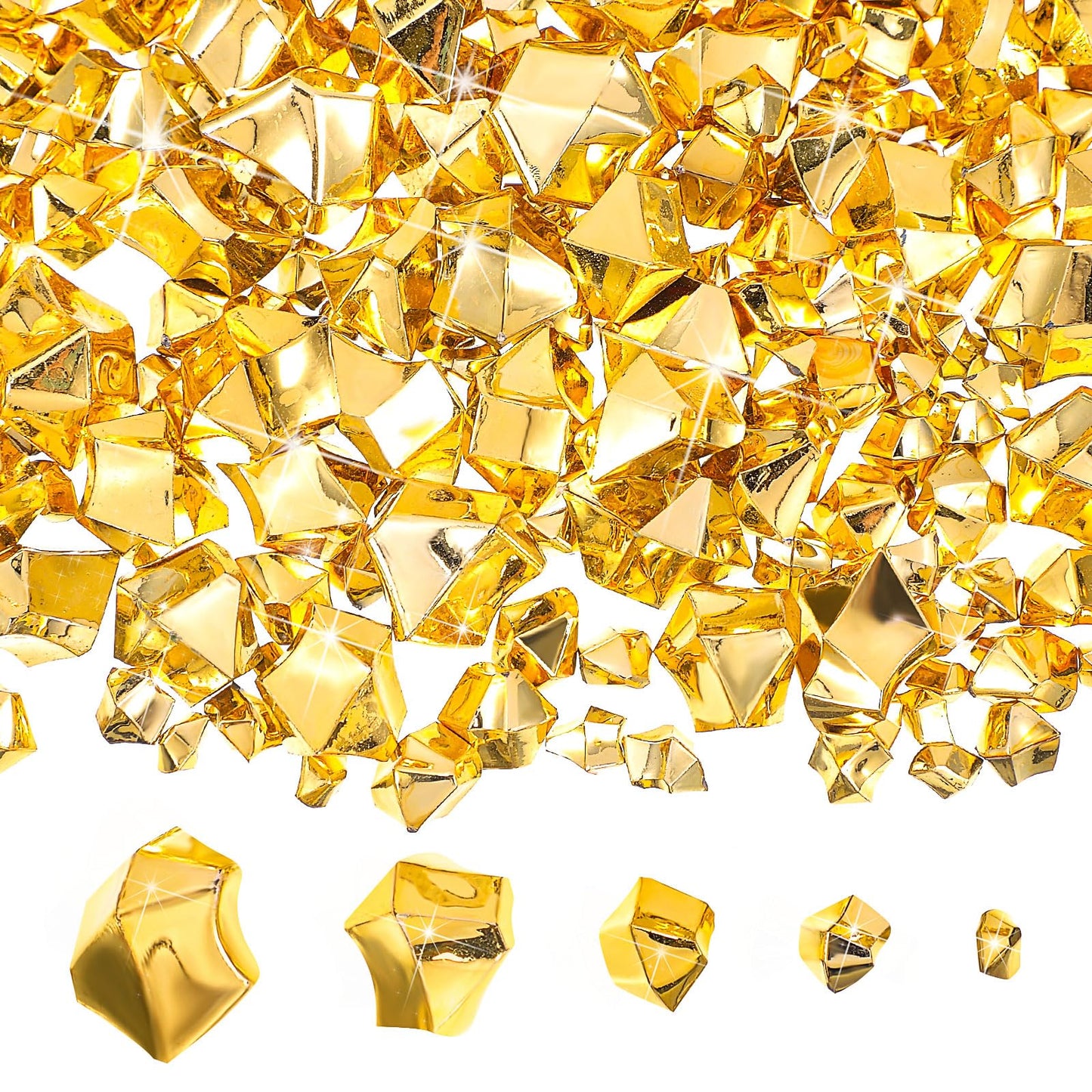 Syhood 570 Pcs 5 Sizes Gold Fake Gems Plastic Gold Rocks Jewels Acrylic Gems Crystals Fake Ice Crushed Rocks Vase Fillers Table Scatters Birthday Decoration Wedding Display