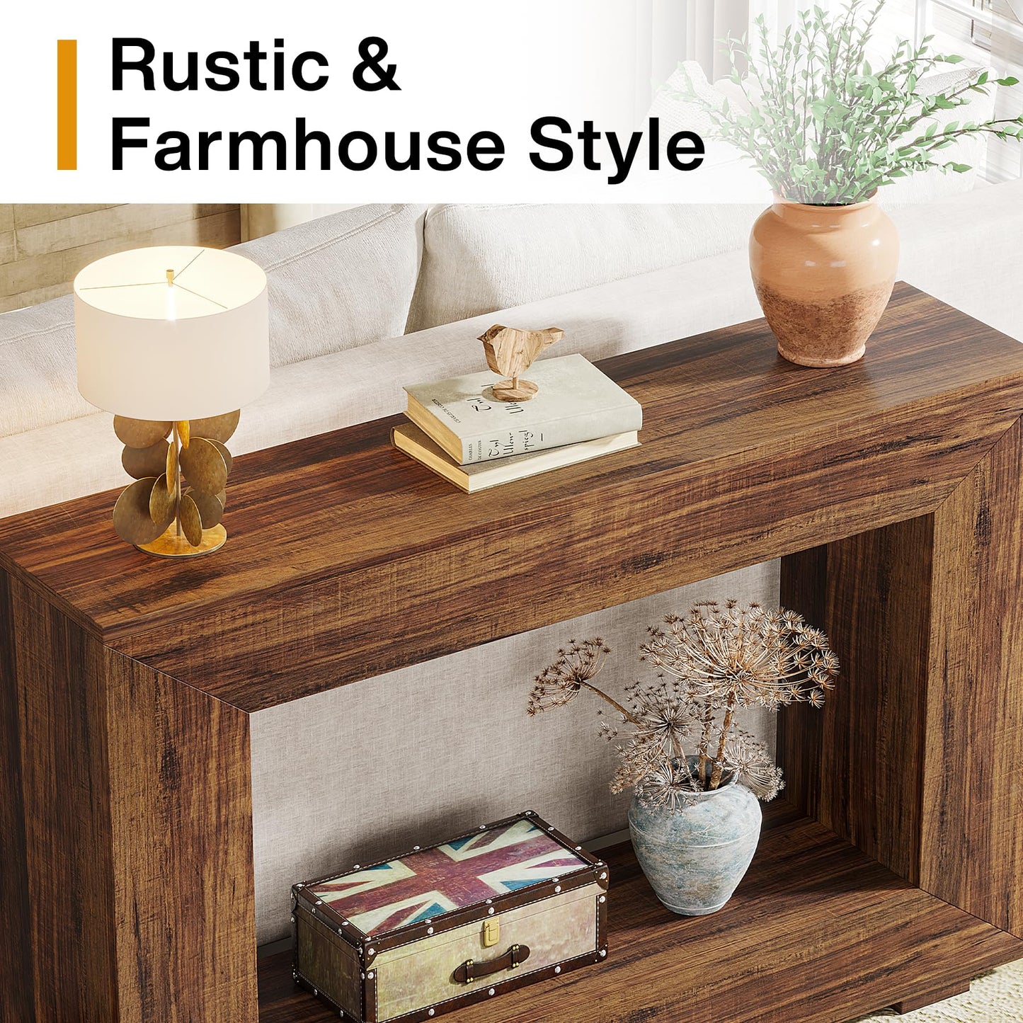 Tribesigns Farmhouse Console Table, 47 Inches Entryway Console Table with Storage, Industrial Hallway Accent Table for Living Room, Entrance