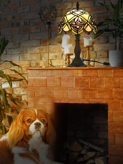 KY&BOSAM Tiffany Table Lamps Irish Celtic Stained Glass Light Lamp 17500 Lumen Style Shade E26 Bulb Holder Metal Base 8*8*14 Inch Memory Gifts Bedroom Living Room Kitchen Office St Patrick's Day Decor