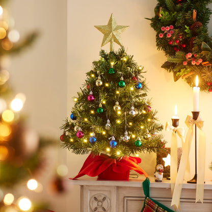 Joiedomi 24"/2FT Mini Christmas Tree Tabletop Set with Clear LED Lights, Artificial Mini Christmas Tree with Star Treetop and Hanging Ornaments, Best DIY Xmas Decorations