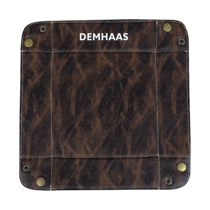 DEMHAAS Valet Tray Organizer – Foldable Jewelry & Catchall Tray for Keys, Phone & Wallet – Double-Sided Faux Leather with Rubber Padding – Desk & Nightstand Organizer (Espresso Brown)
