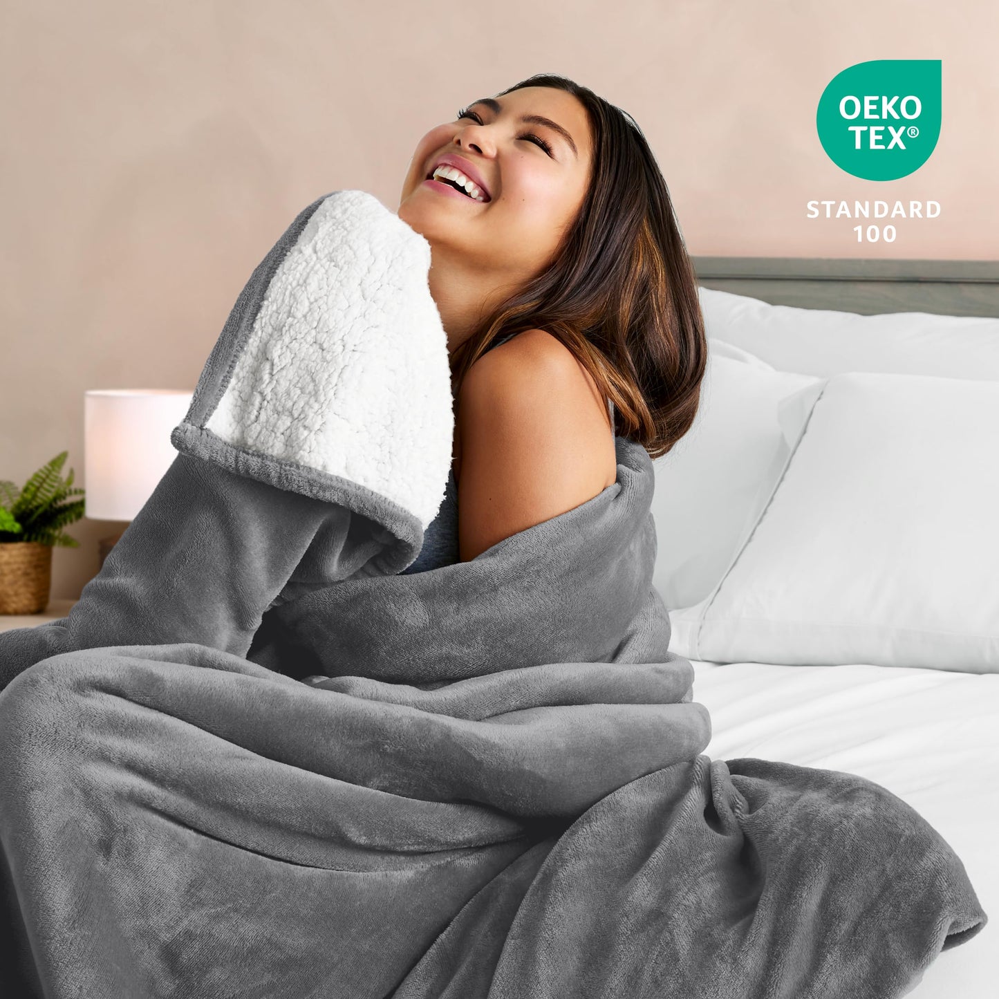 Bare Home Sherpa Fleece Blanket - Full/Queen Size - Blanket for Bed, Sofa, and Couch - Warm & Lightweight - Fluffy & Soft - Reversible (Full/Queen, Grey)