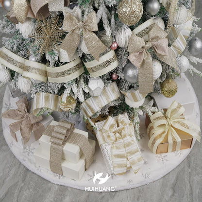 HUIHUANG Champagne Gold Christmas Ribbon Wired Champagne Glitter Christmas Tree Ribbons for X-mas Tree, Wreaths, Garlands, Home Decor, Wrapping (2.5" x 6 Rolls, 36 Yds Total)