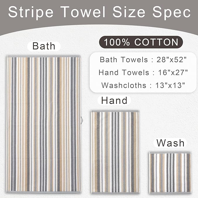 Beige Striped Hand Towels, Bathroom Hand Towels Set of 4, Soft Towel Set
