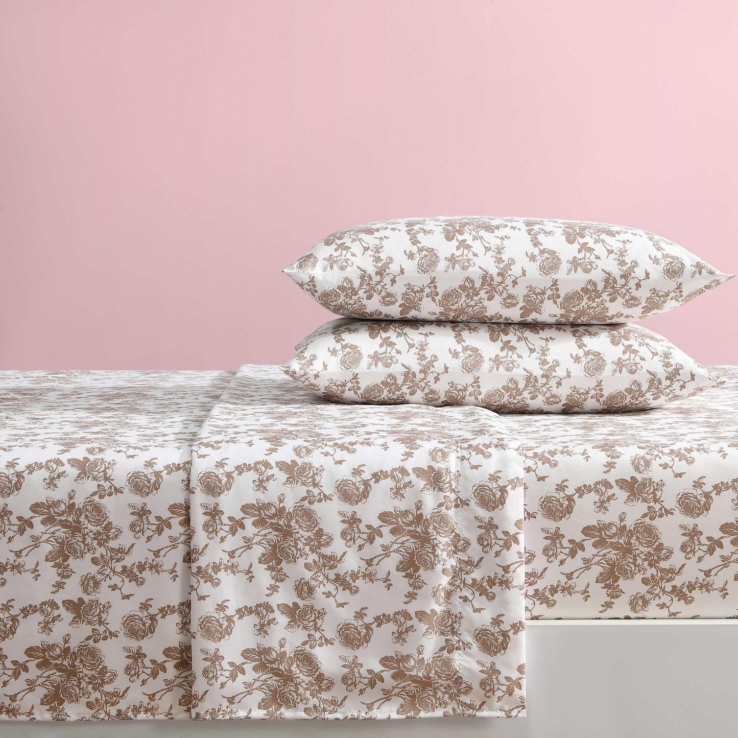Betsey Johnson - Queen Bed Sheets, Soft & Lightweight Bedding, Fade & Wrinkle Resistant (Garden Toile Brown, Queen)