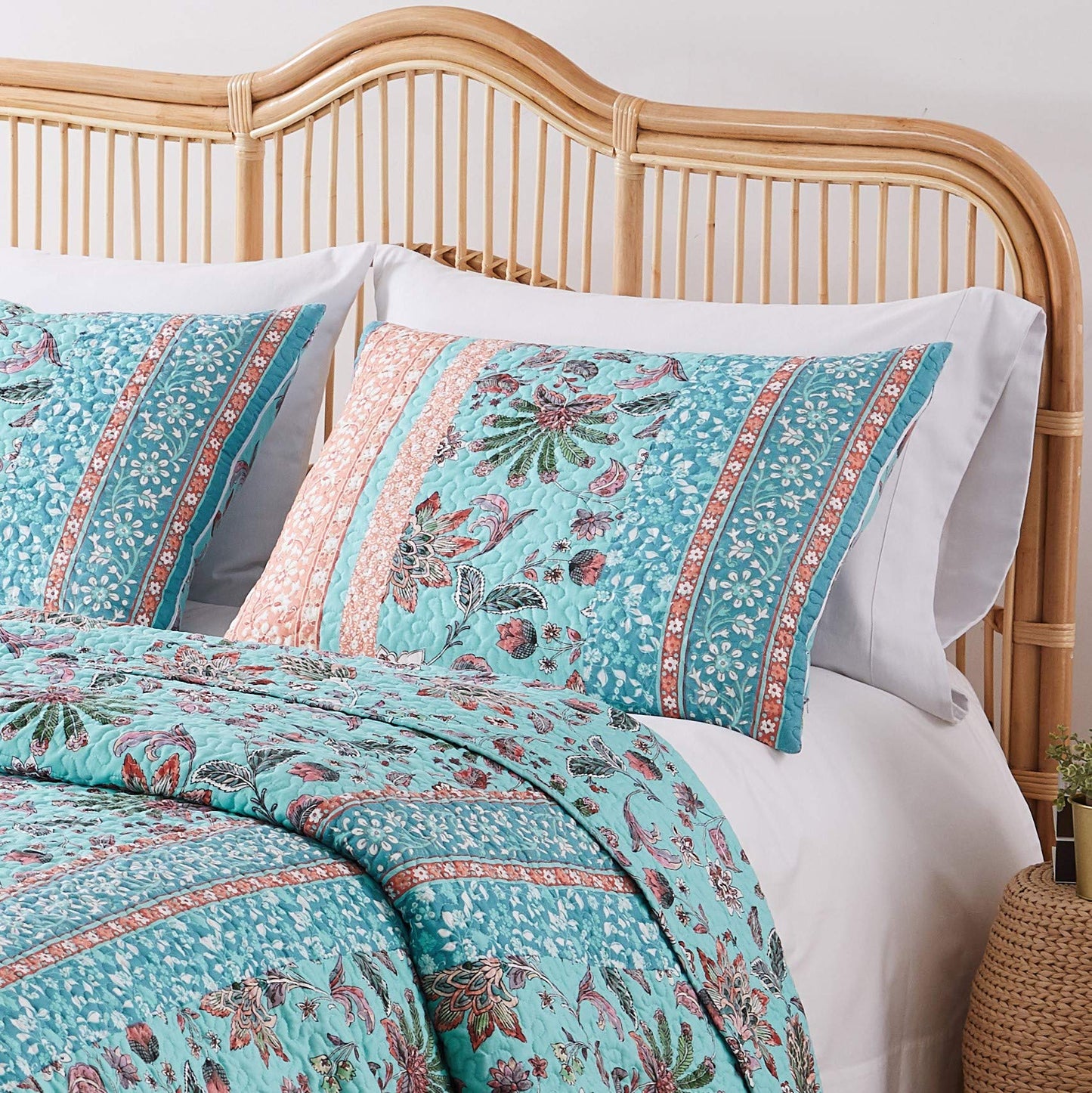 Greenland Home Barefoot Bungalow Audrey Reversible Quilt Set, 3-Piece Full/Queen, Turquoise