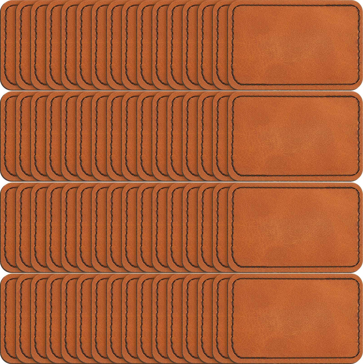 Dunzy 60 Pcs Leather Hat Patches Blank Leatherette Hat Patch with Adhesive Rectangle Laserable Leatherette Patch for Hats Custom Fabric Sew Laser Engraving DIY(Khaki,3.5 x 2.5 Inch)