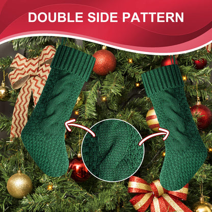 Kunyida 18" Unique Burgundy and Ivory and Green Knitted Christmas Stockings,6 Pack