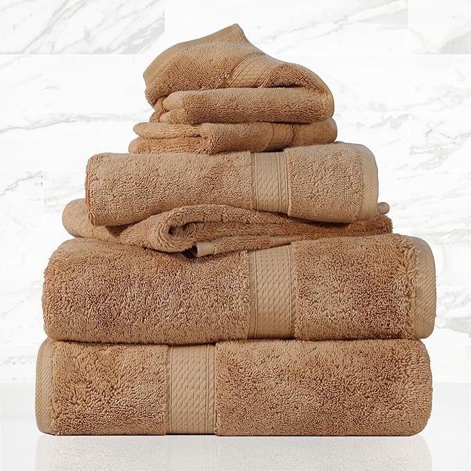 SUPERIOR Egyptian Cotton Pile 6 Piece Towel Set, Includes 2 Bath, 2 Hand