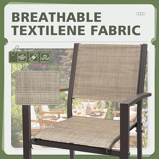 Flamaker Patio Chairs Textilene Outdoor Chairs Set of 6 Stackable Dining Chair for Backyard, Deck, Poolside (Beige)