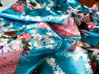 Kimono Robe Long 16 Colors Premium Peacock Bridesmaid Bridal Shower Womens Gift, 8 - 16 UK adult, Blue Turquoise
