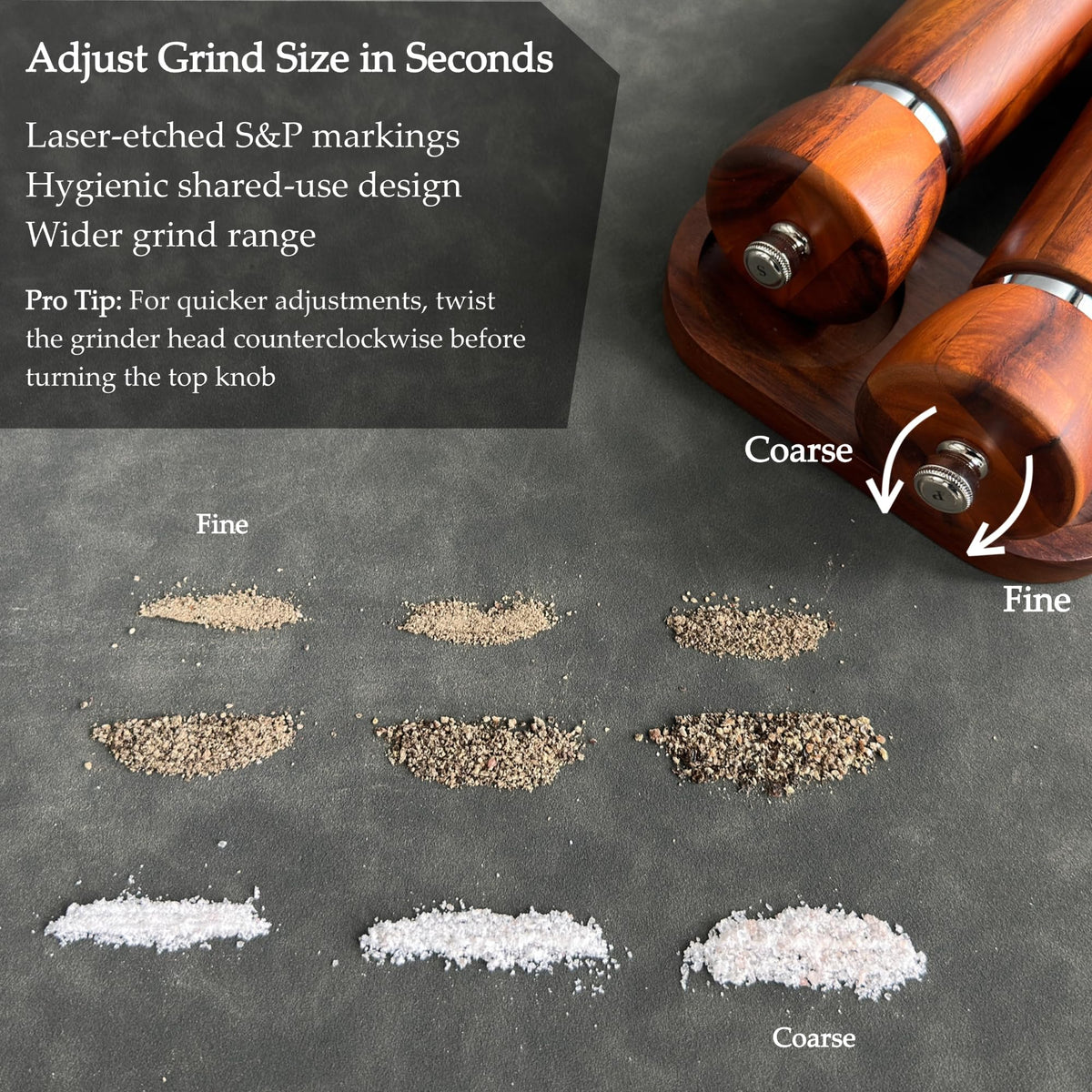 TLYSXPRO Wooden Salt and Pepper Grinder Set – Refillable Salt and Pepper Mill with Adjustable Upgraded Large Size Ceramic Burr – Manual Pepper Grinder with Beech Wood Body – 8.3” Tall