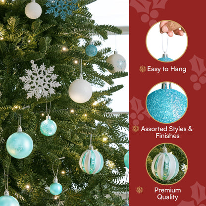 Joiedomi 133 Pcs Christmas Ornaments, Blue & White Assorted Shatterproof Christmas Balls Ornaments for Xmas Tree Wreath Garland Holidays Indoor/Outdoor Party and Events
