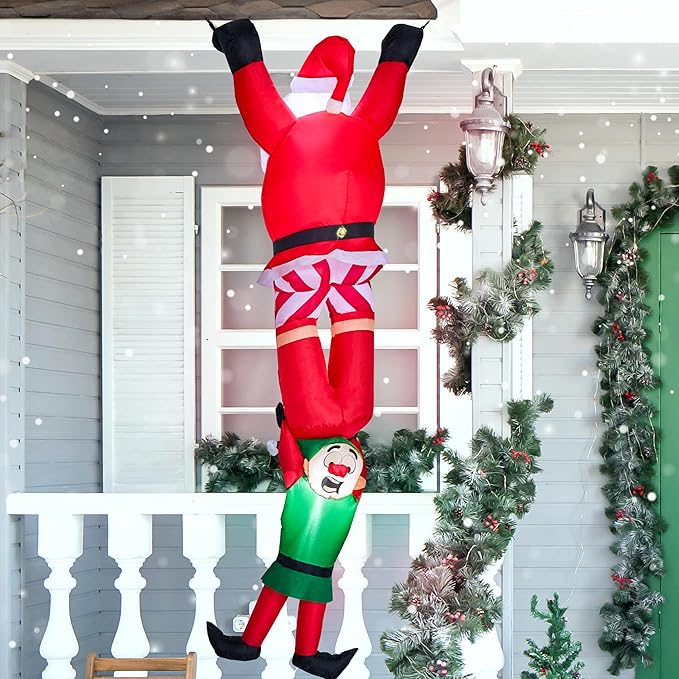 Joiedomi 8 FT Hanging Christmas Inflatables Decoration, Christmas Inflatable Climbing Santa with Falling Elf, Blow Up Santa with Build-in LEDs for Xmas Party Outdoor Yard Garden Lawn Decor