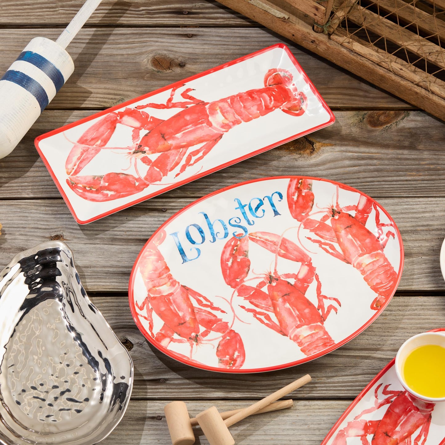 Beach House Lobster Melamine 2-Piece Platter Set – Shatterproof, Chip-Resistant, Lightweight & Dishwasher-Safe