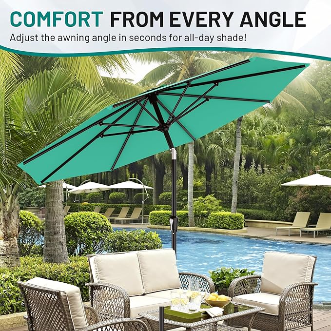 AreShark 9 FT Patio Umbrella for Outdoor, Outdoor Umbrella with Push Button Tilt and Crank, Outdoor Patio Umbrellas with 8 Sturdy Ribs for Market, Garden, Deck, Backyard, Pool (Peacock Blue)