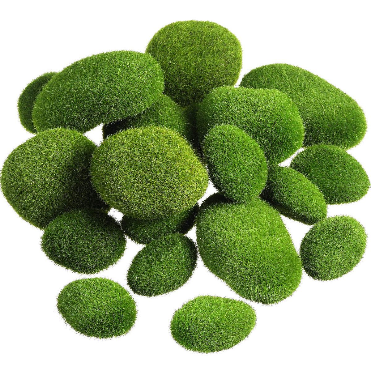 TecUnite 20 Pcs 3 Size Artificial Moss Rocks, Faux Green Moss Rock Balls Covered Stones Decorative for Garden Decor Fairy Gardens and Crafting