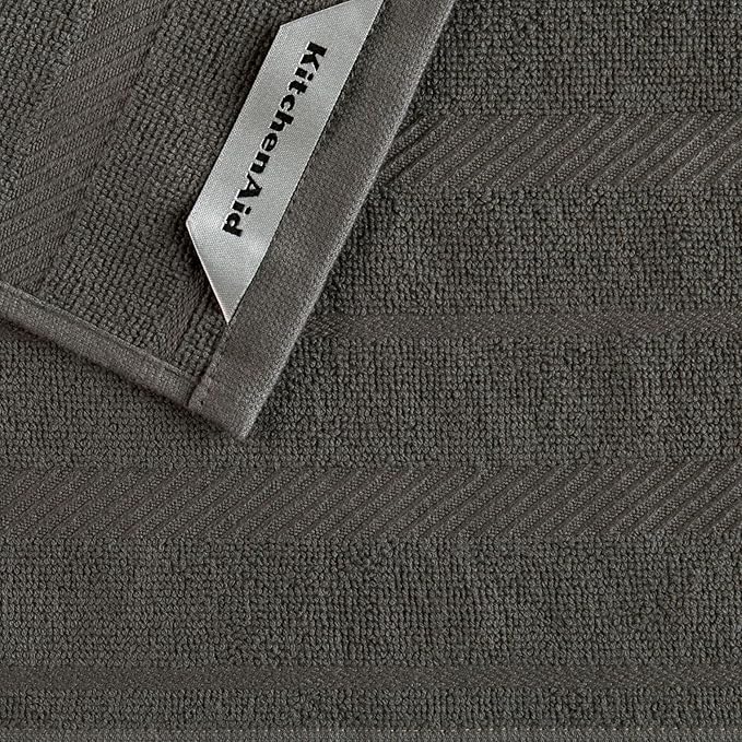 KitchenAid Albany Dishcloth 8 Pack Set, Charcoal Grey/White