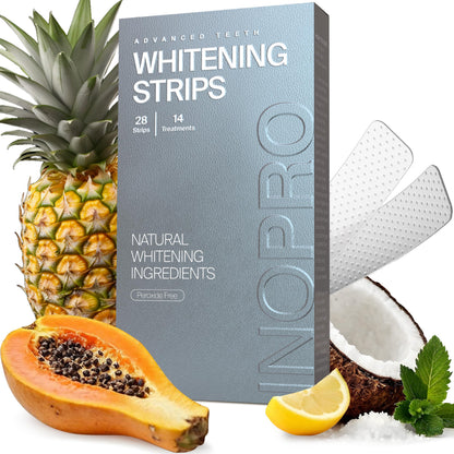 InoPro Natural Teeth Whitening Strips Kit, 14 Treatments Whitening for Sensitive Teeth, Peroxide Free, White Strips That Do Not Damage Enamel, Stain Removal