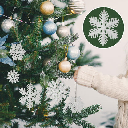 Crafare 48pcs White Plastic Glitter Snowflakes Hanging Ornaments for Christmas Tree Indoor Winter Wonderland Decor