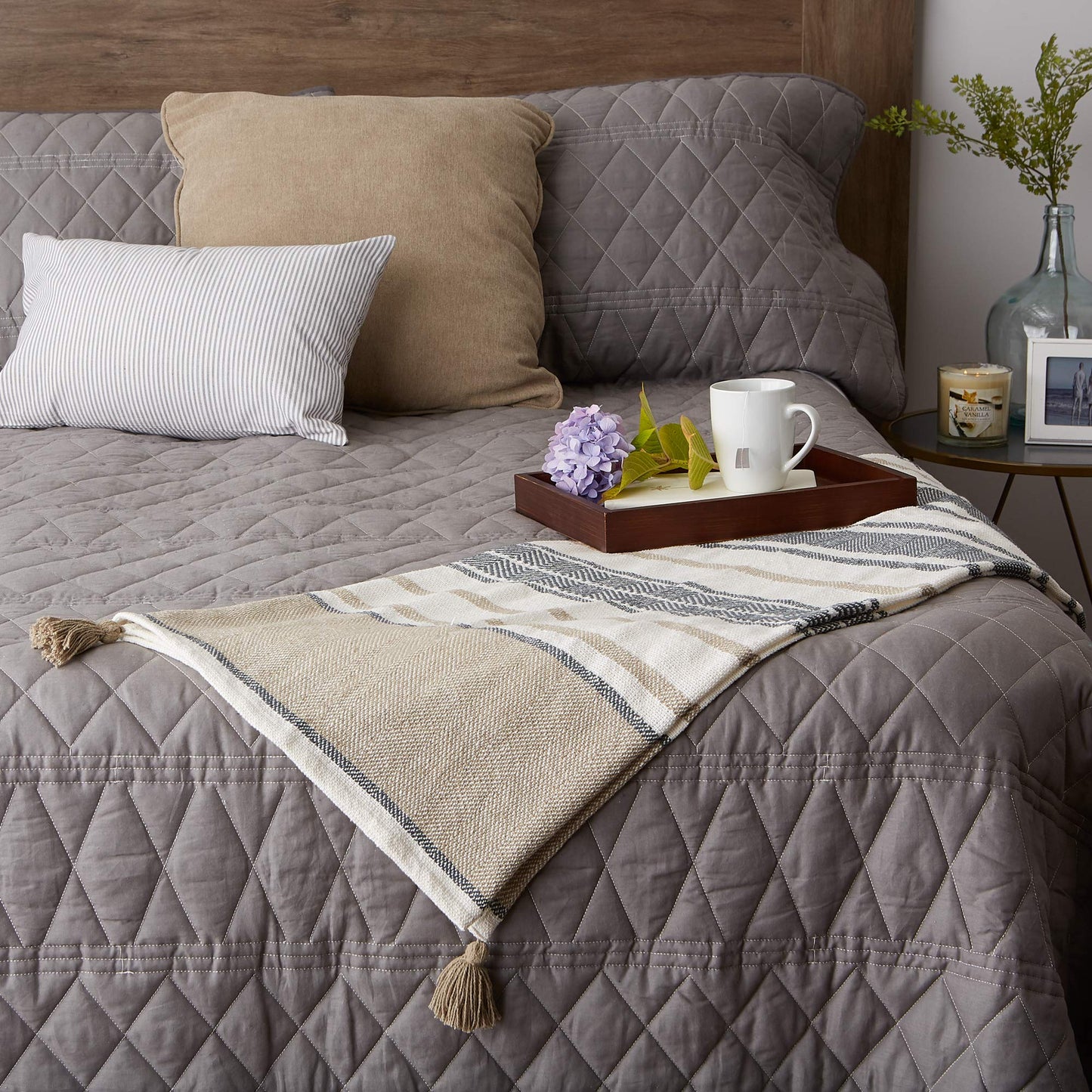 DII New Traditional, 2-Tone Chevron Stripe Throw, 50x60, Stone
