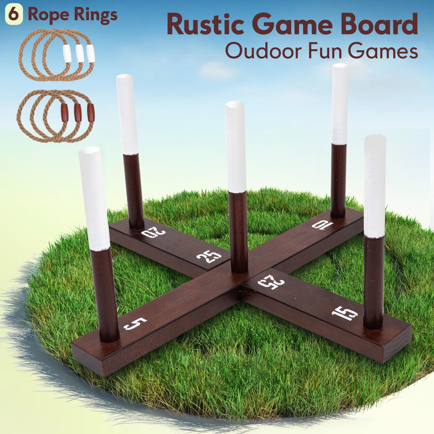Outdoor Ring Toss Game for Adults - Perfect Lawn and Backyard Game for Adults and Family - Outdoor Yard Games for Fun Activities on Easter and Festivals - Wooden Ring Toss with Carrying Case