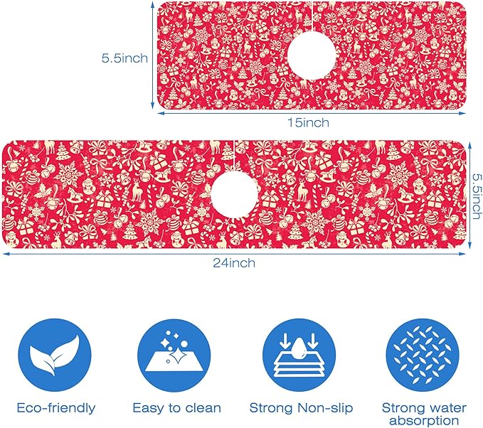 Christmas Reindeer Bell Snowflake Kitchen Sink Splash Guard Mat Absorbent Fast