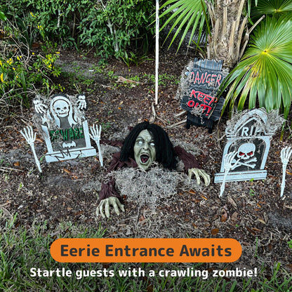 PREXTEX Crawling Zombie Halloween Decoration - Zombies Coming Out of Ground Prop - Creepy Outdoor Zombie Yard Decorations for Haunted Houses, Graveyards, and Halloween Parties - 6 x 5 x 7 Inches
