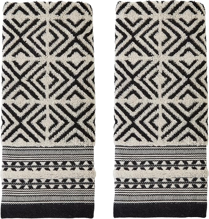 SKL Home Diamond Grid 100% Cotton Premium 2-Piece Hand Towel Set, 600 GSM