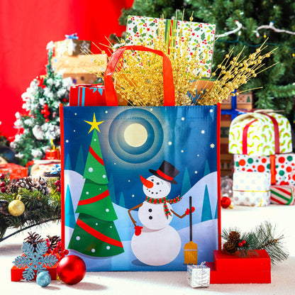 JOYIN 12 PCS Christmas Large Gift Bags with Handles 13.75" x 14", Non-Woven Tote Bag for Wrapping Xmas Party Favors, Reusable Grocery Bags, Party Supplies