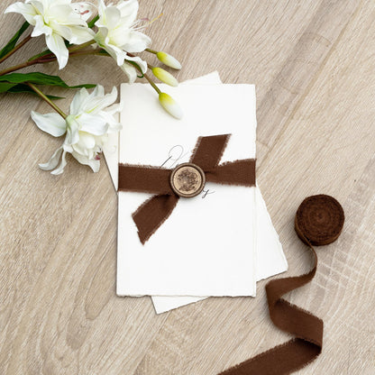 Keypan Brown Ribbon 1" x 15 Yards with Frayed Fringe Fabric Cotton Ribbons for Gift Wrapping Wedding Invitations Flower Bouquet Baby Shower