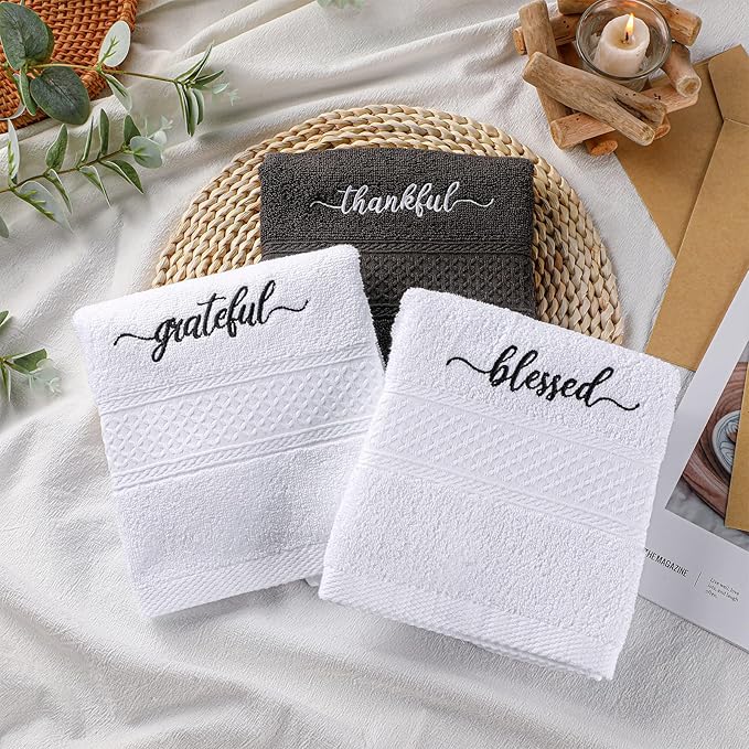 Peryiter 3 Pcs Farmhouse Bathroom Decor Hand Towels 14x29 Inch Cotton Bath