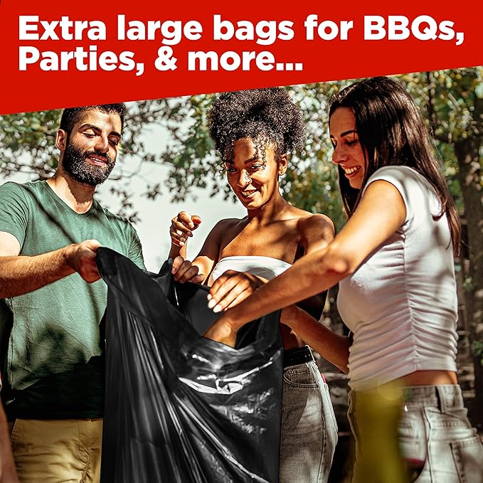 ToughBag 64-65 Gallon Trash Bags Heavy Duty, 50 x 48” Large Black Garbage Bags