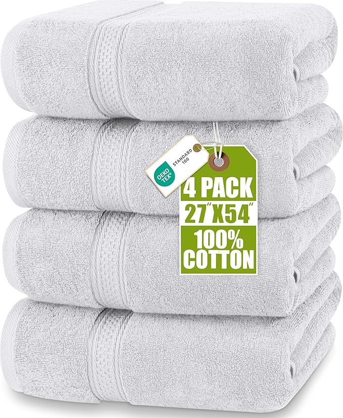 Utopia Towels 4 Pack Premium Bath Towels Set, 27 by 54 Inches, 100% Ring Spun