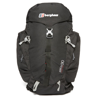 Berghaus Arrow 30 Litre Rucksack | Compact, Breathable Backpack, Travel and Camping Bag | Rain Cover Backpack, Black/Extrem Red, One Size