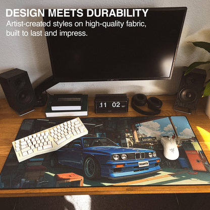 MPCO. Original Large Gaming Desk Mat – 36" x 17" Duraglyde Manga Motors Benjis-BMW Full Desk Mouse Pad for Smooth Precision – Non-Slip, Washable Extra-Large PC Mouse Pad for Gaming Sessions