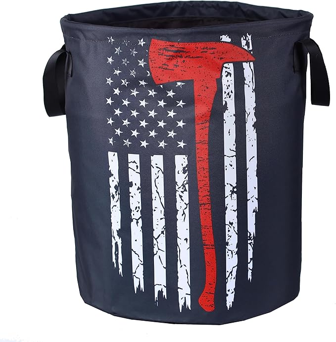 American Flag Red Line Ax Laundry Basket Firemen Foldable Oxford Cloth Funny