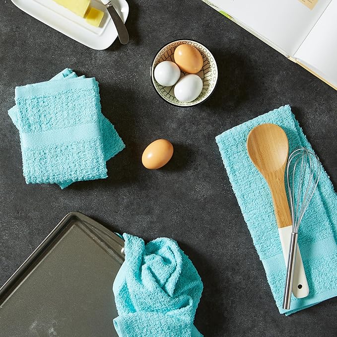 DII Basic Terry Collection Waffle Dishtowel Set, Solid Aqua, 4 Piece