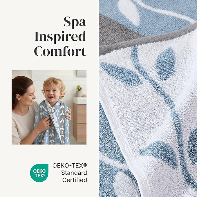 Modern Threads Organic Vines 6-Piece 100% Cotton Towel Set – Yarn Dyed Jacquard