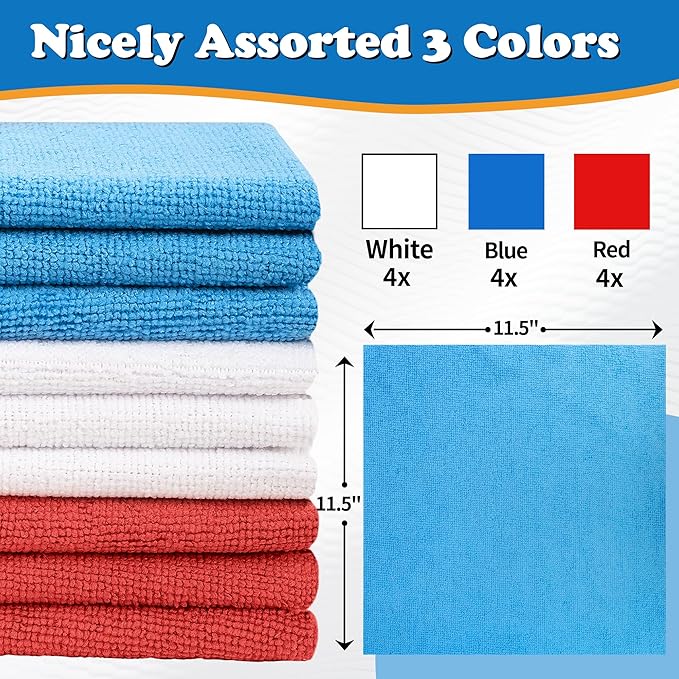 FIXSMITH Microfiber Cleaning Cloth, Shop Towels Bulk, Microfiber Towels