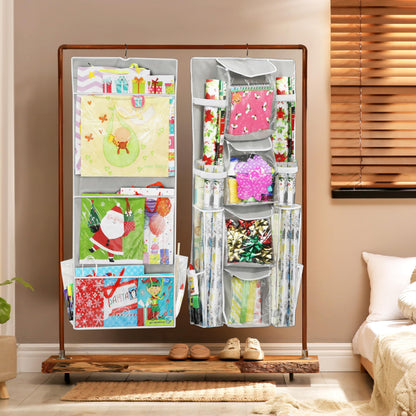 Simple Houseware Double-Sided Hanging Gift Wrap Organizer Storage Pockets, Gray (Set of 1)
