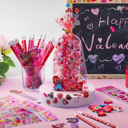 JOYIN 24packs Valentines Day Stationery Gifts, 96pcs Party Favor with Pencil, Erasers, Notebook & Bags for Kids School Classroom Exchange Supplies