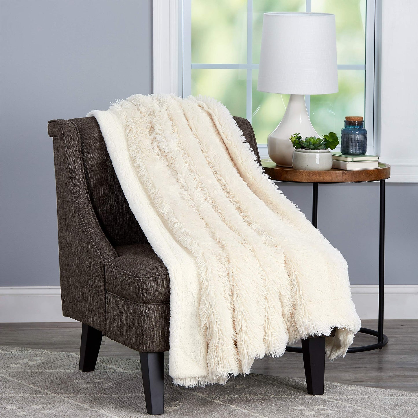 Throw Blanket for the Couch - Luxurious, Soft Faux Fur Fluffy Comforter - Hypoallergenic, Long Pile Blanket with Sherpa Back by Bedford Home (White)