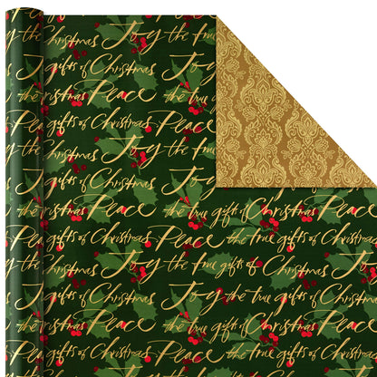 Hallmark Reversible Christmas Wrapping Paper Bundle, Traditional (Pack of 4, 150 sq. ft. ttl.)