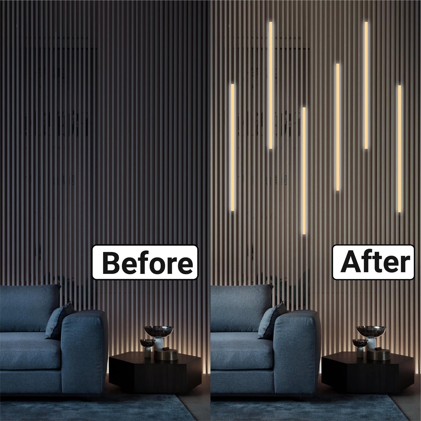 HAMRVL LED Recessed Lighting Wall Panel Lights - 6pcs 16-Inch 4000K Natural White Slat Wall Lights with Touch Switch, Self-Adhesive Dimmable LED Panel Light Strips for Acoustic Panels, Living Rooms