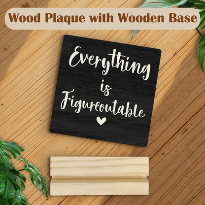 Mfyossrll Inspirational Desk Decor, Everything Is Figureoutable Decorative Signs & Plaques, Motivational Desk Sign with Wooden Stand for Home Bedroom Office Classroom Shelf Table Decor