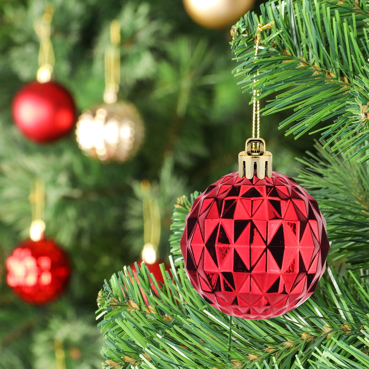 45Pcs 6cm/2.36inch Christmas Balls Glitter Christmas Tree Ornaments Hanging Christmas Home Decorations for Home House Bar Party（Red/Gold
