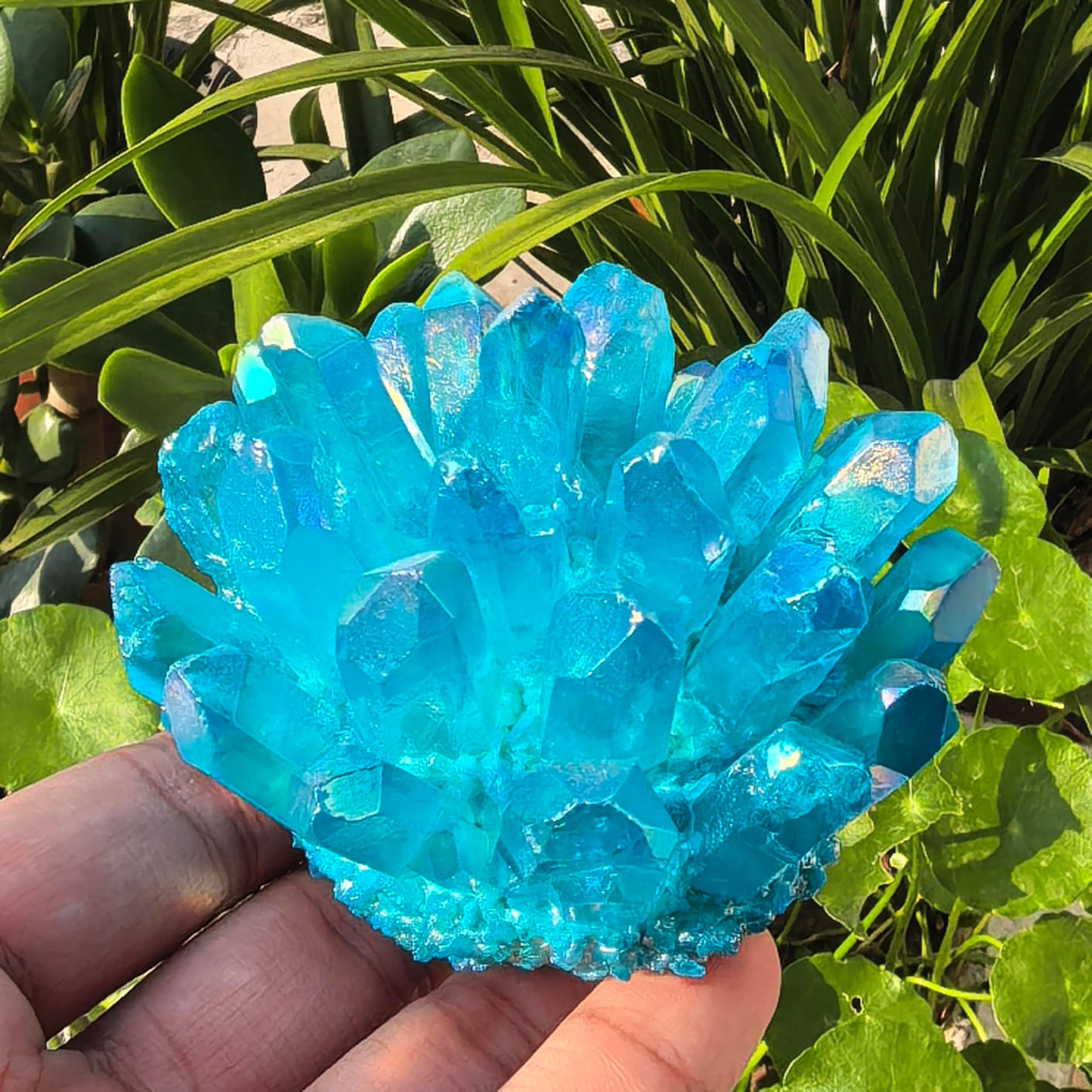 Crystal Cluster Electroplate Natural Quartz Mineral Specimen for Home Decor,Reiki Healing, February Birthstone Gift (blue)