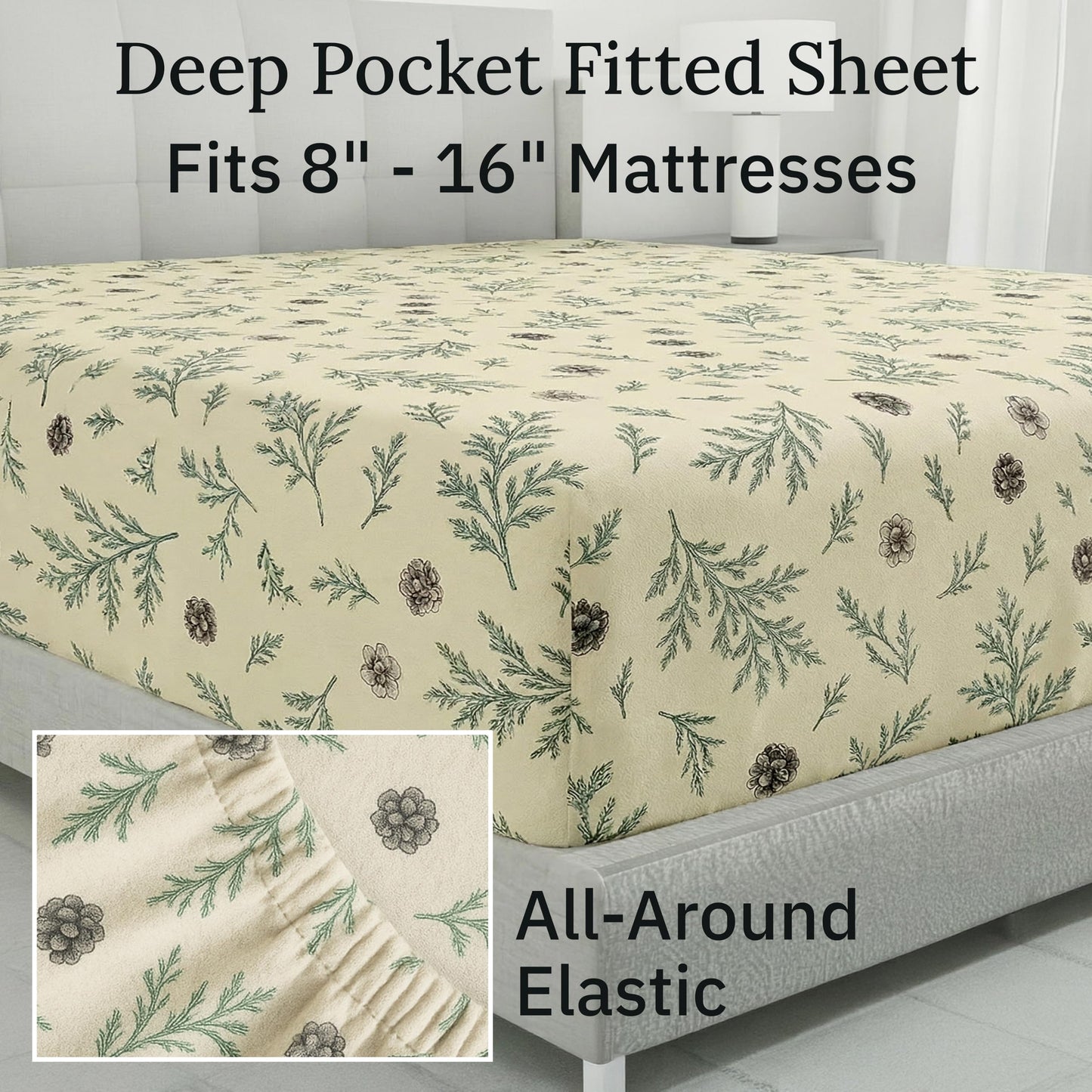 California Design Den Flannel Twin Sheets Set - Made in Portugal 100% Cotton, Thick, Velvet Soft 3-Piece Twin Flannel Sheet Set, Triple-Brushed with Extra Deep Pockets - Woodland Motif